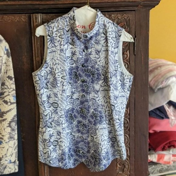 Dana Buchman Silk Damask Sleeveless Vest Mandarin Collar Purple, Black, White - Picture 13 of 14